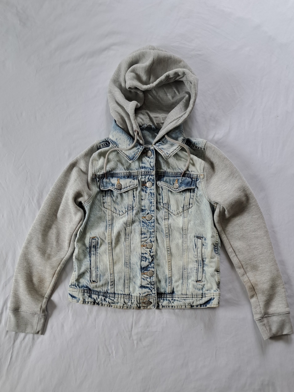 ​Aeropostale Denim Hoodie Jacket Light Wash Jean Combo Sweatshirt Sleeves M